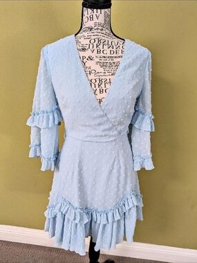 Women's Blue Ruffle Mini Dress